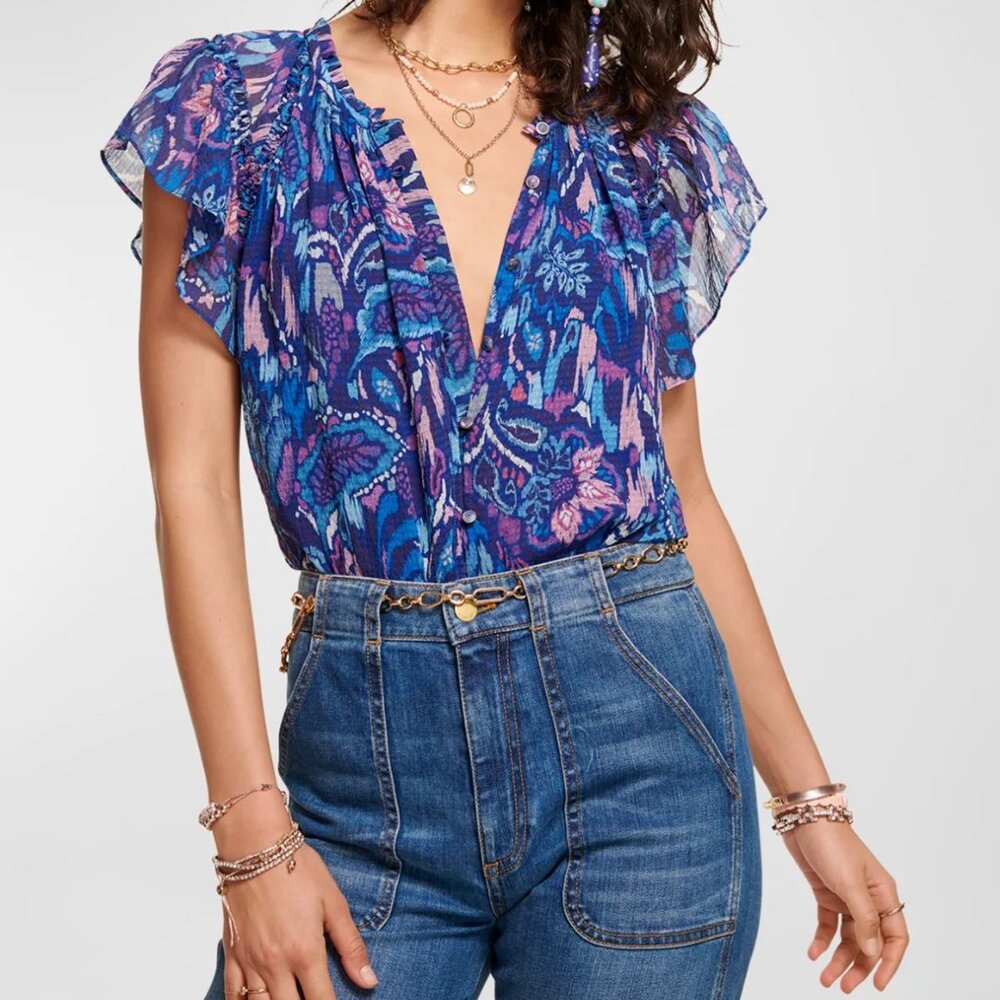 Ramy Brook Ember Printed Button Front Blouse Top … - image 1